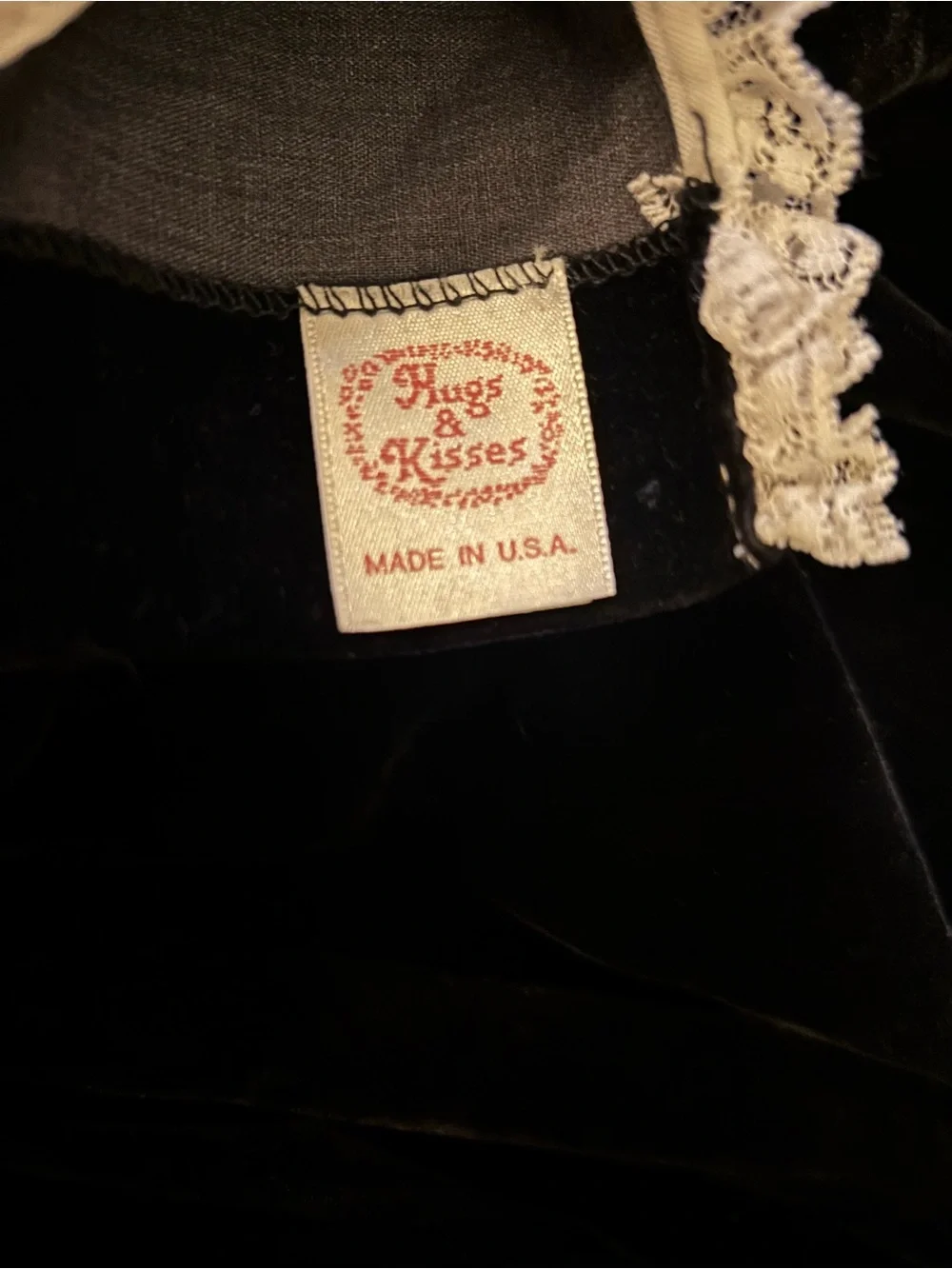 Vintage Made In USA Hugs & Kisses Girls' Black Velvet Lace-Trim Formal Dress